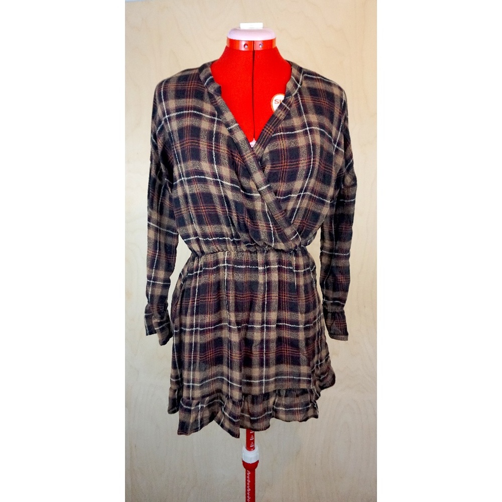 NWT Zara Brown Plaid Mini Dress